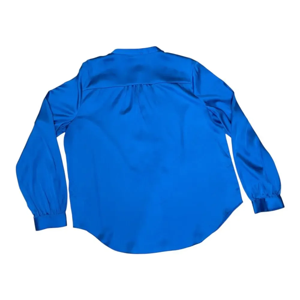 Worthington Satin Teal Blue Button-Up Blouse Women’s Large Long Sleeve - Picture 4 of 8